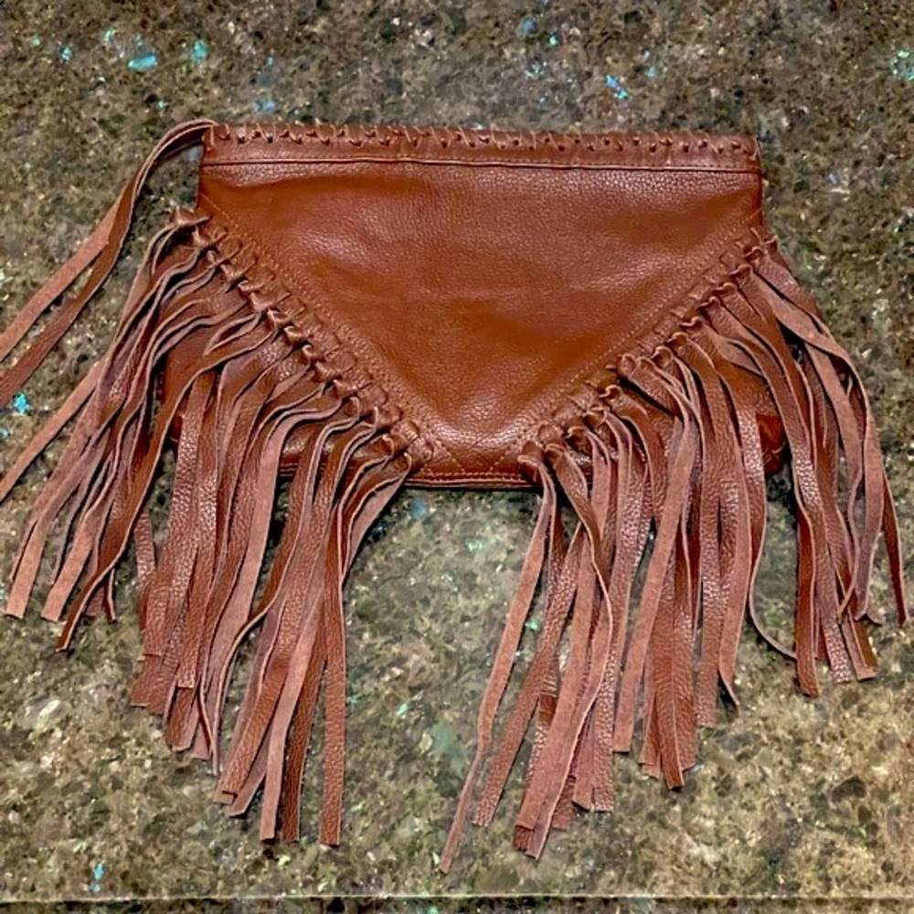 Cleobella leather fringe boho clutch